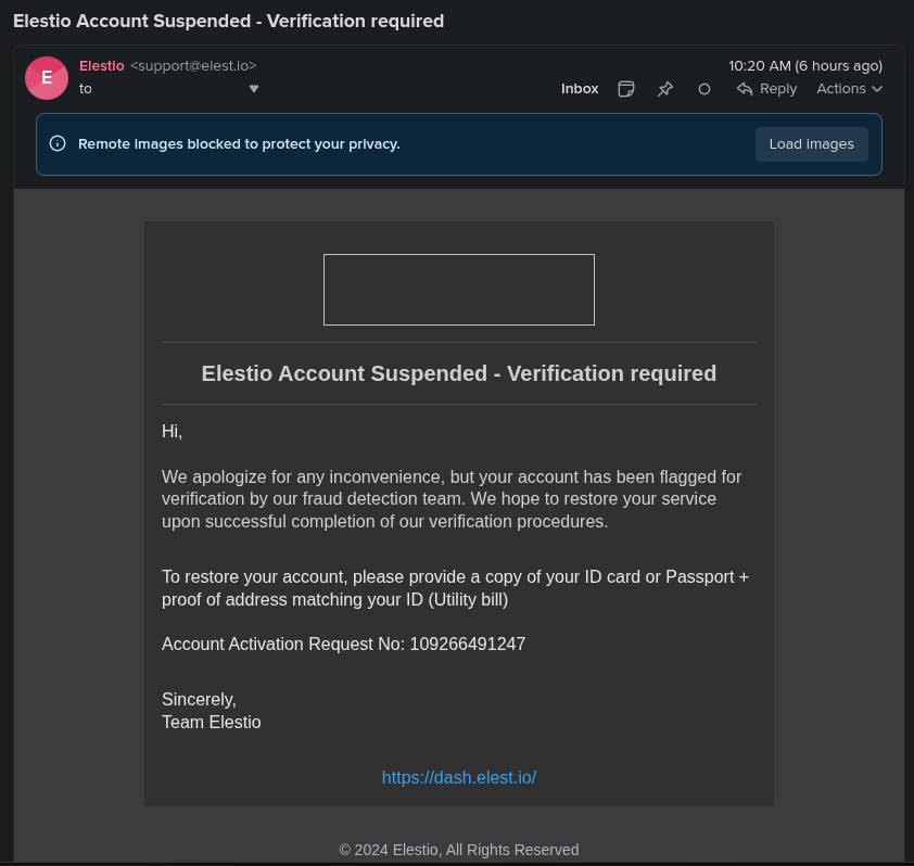 Account suspension email