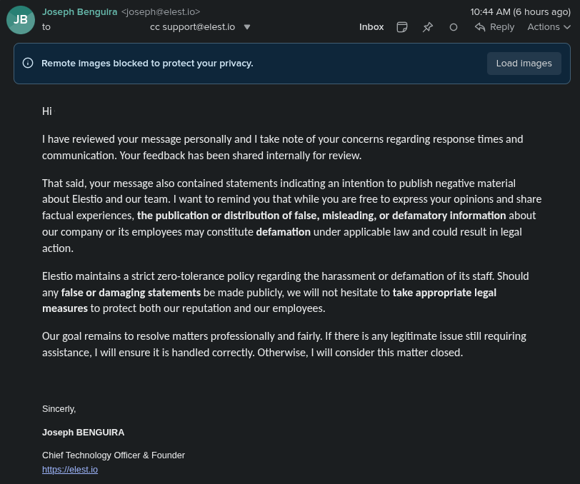 CTO & Founder legal threat